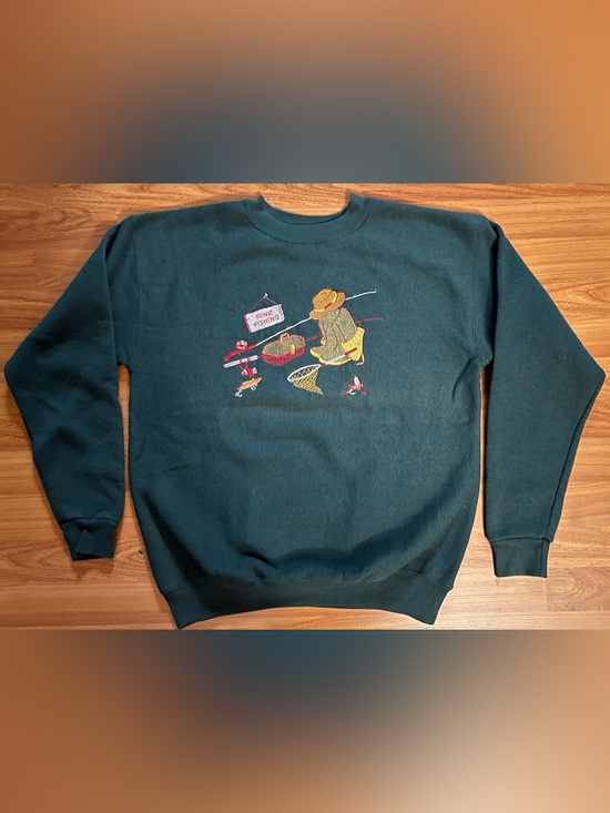 Bwear Other - Bwear Dark Teal Fishing Crewneck Sweatshirt with Embroidered Scene